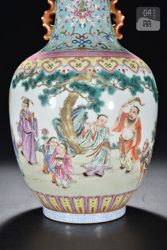 清 粉彩八仙祝寿图双耳瓶 - 图4